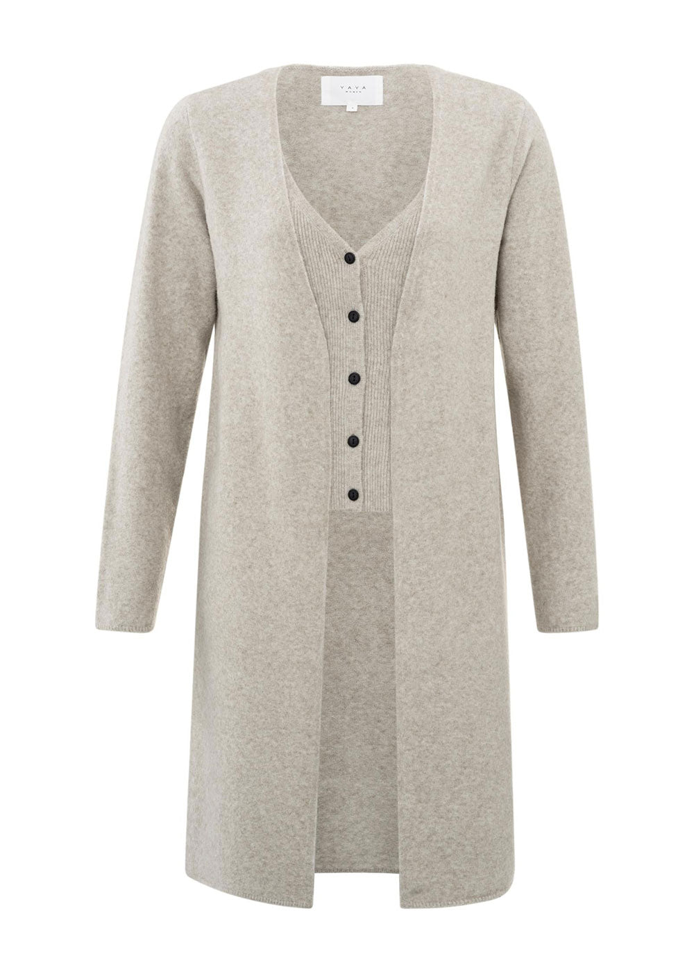 Long Cardigan with Attached Vest - Dove Grey - Domino Style