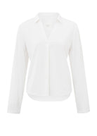 Long Sleeve V-Neck Top - White - Domino Style