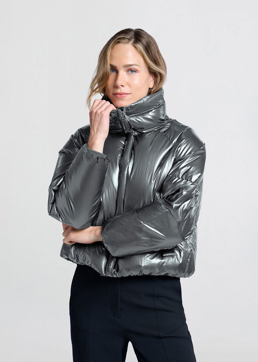 Metallic Puffer Jacket - Domino Style