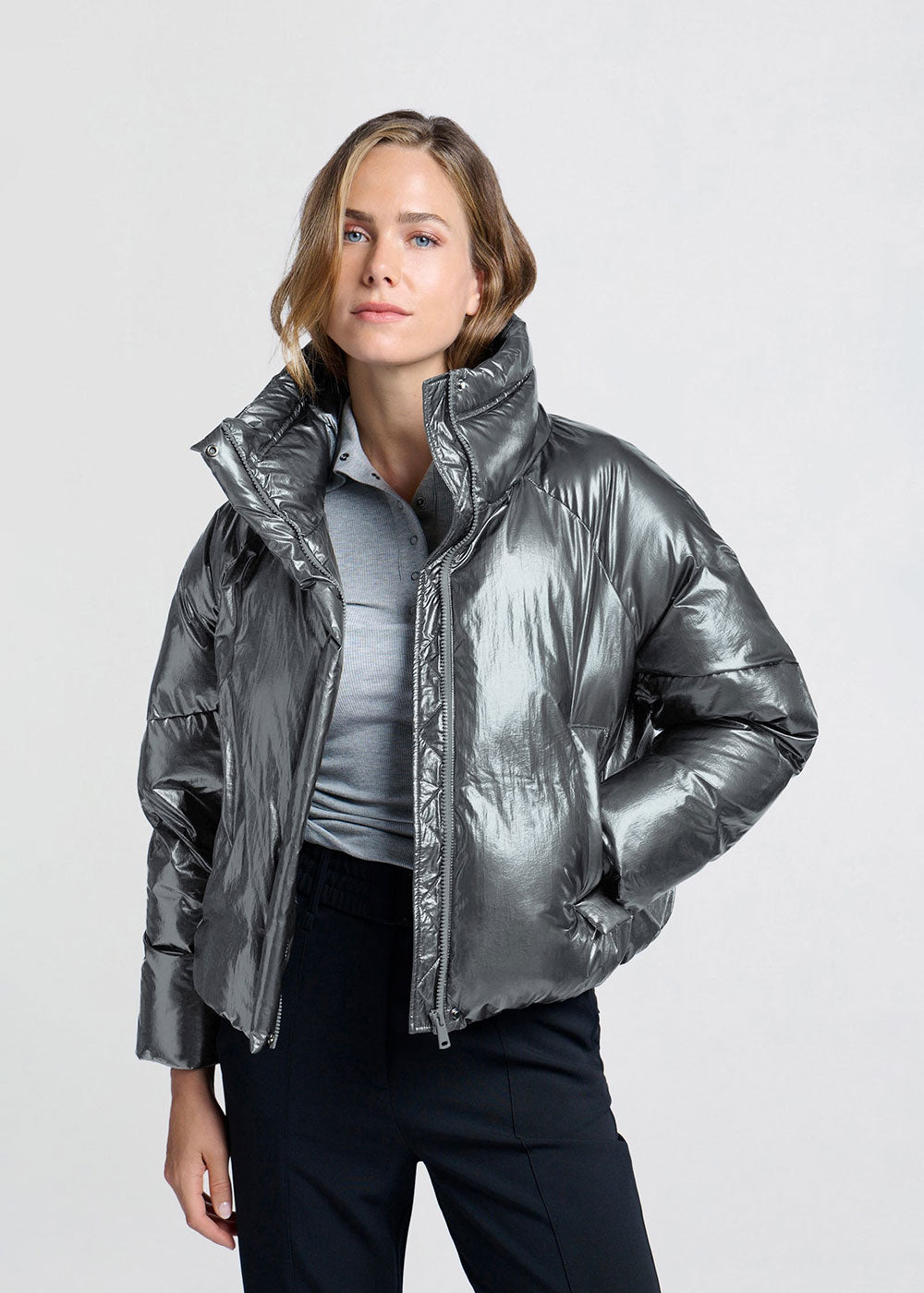 Metallic Puffer Jacket - Domino Style